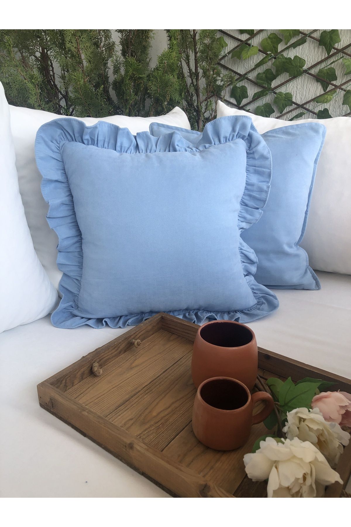 Vıntage Fırfırlı Bebek Mavi Kırlent Kılıfı