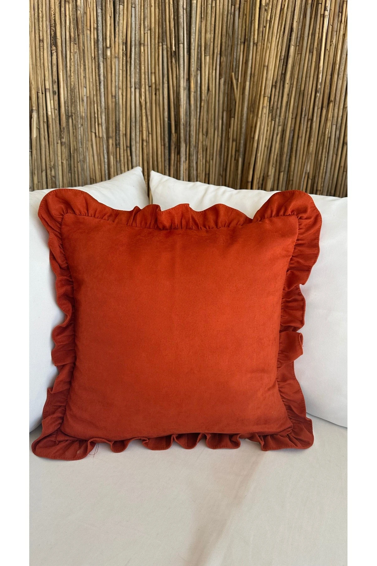 Vintage Fırfırlı Koyu Kiremit Kırlent Kılıfı 1 ad