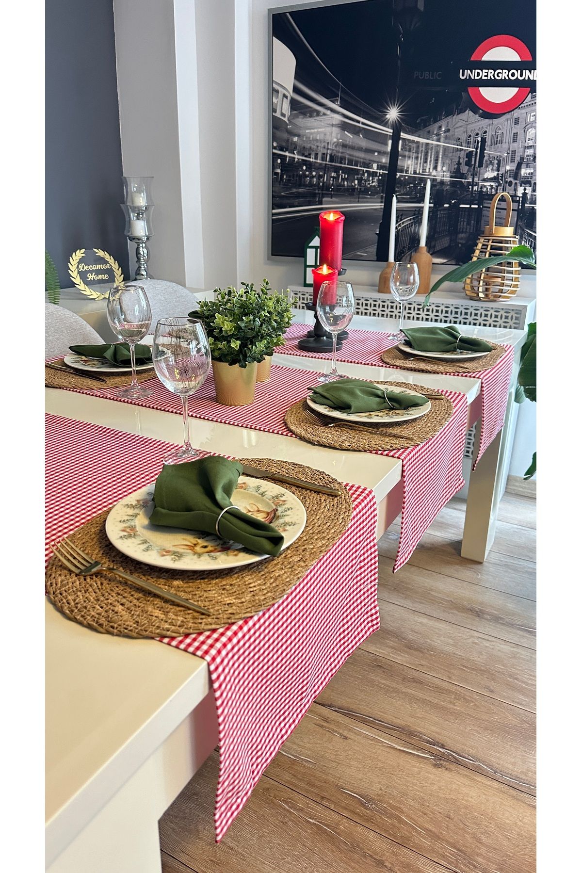 Pamuk Keten Mini Pötikare Dertsiz Kırmızı Kısa Runner Yılbaşı Runner