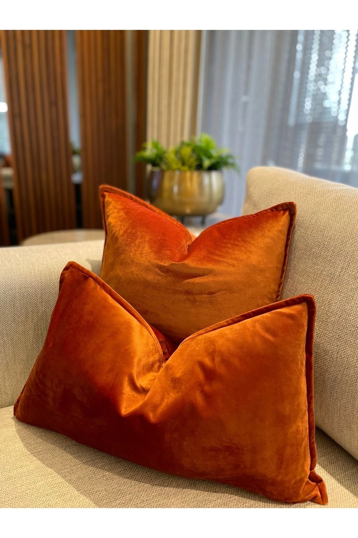 Kadife Kiremit-Tarçın Kırlent Kılıfı Terracotta