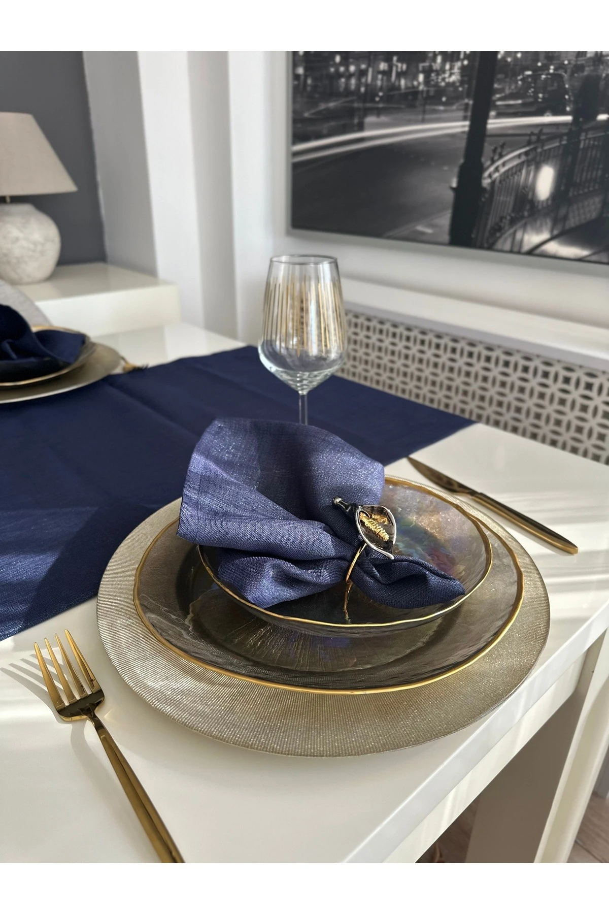 6'lı Simli Dertsiz Lacivert Peçete Kumaş Peçete