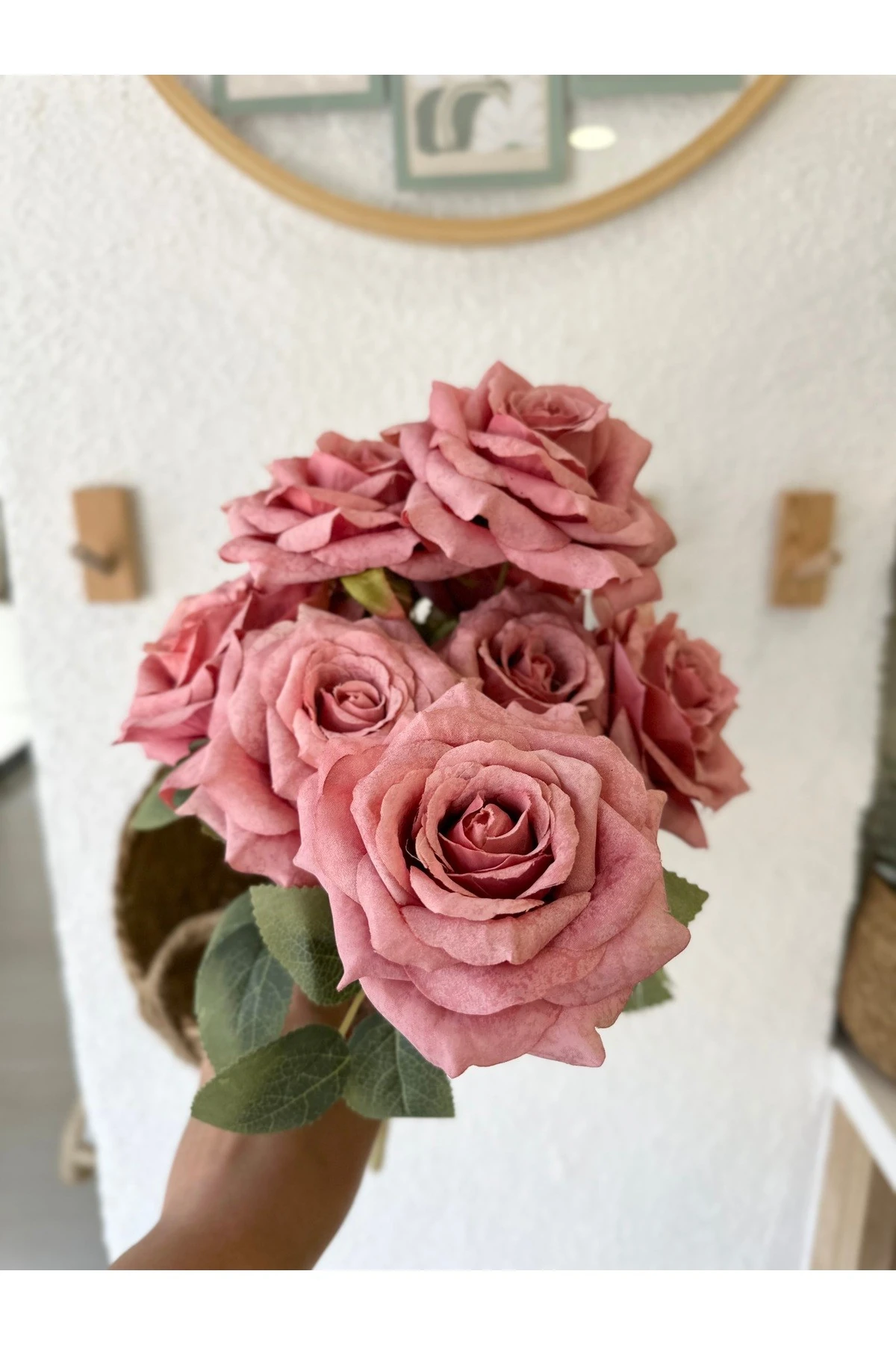 1. Kalite Yapay Pembe Gül Demeti 45 cm