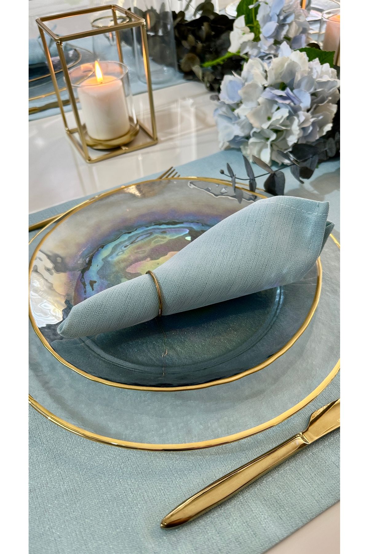 6'lı Dertsiz Simli Mint Yeşili Peçete Kumaş Peçete