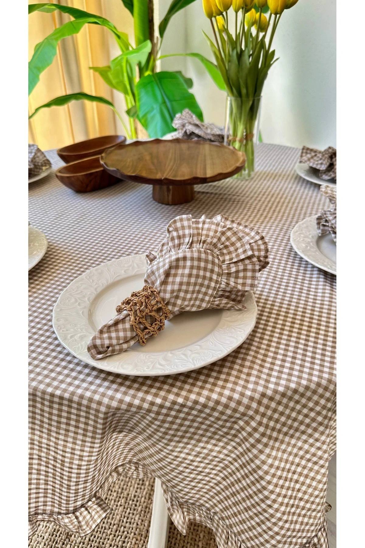 6 Adet Thin Keten Pötikareli Fırfırlı Kumaş Peçete