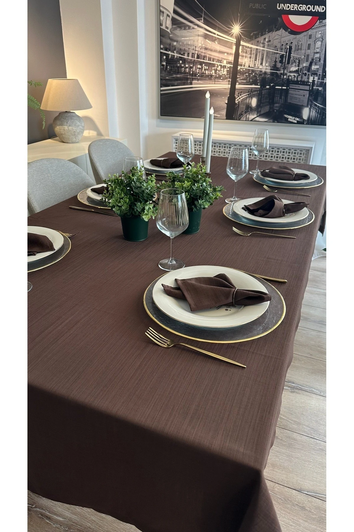 Keten Dokulu Dertsiz Masa Örtüsü Düz Model - 6