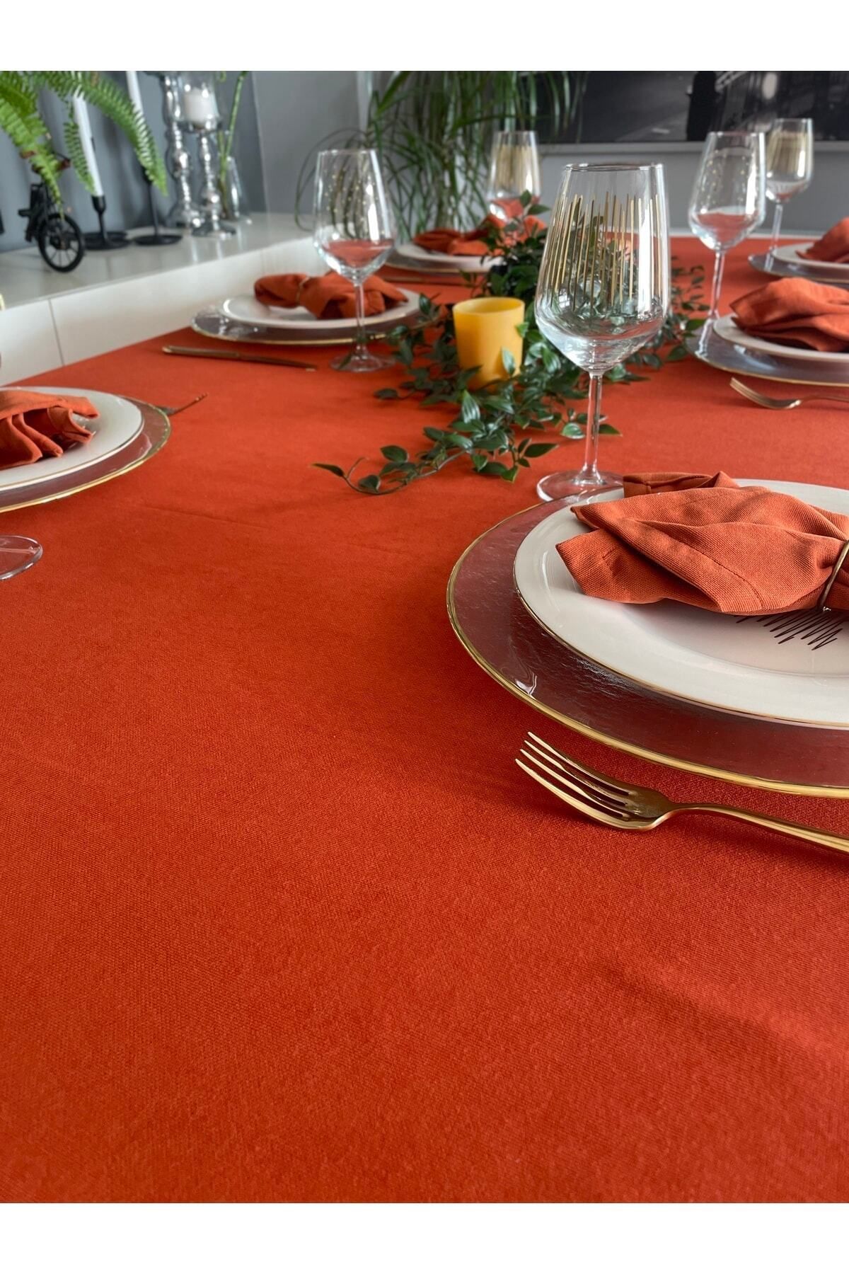 Soft Kumaş Dertsiz Koyu Kiremit Tuğla Rengi Masa Örtüsü Terracotta