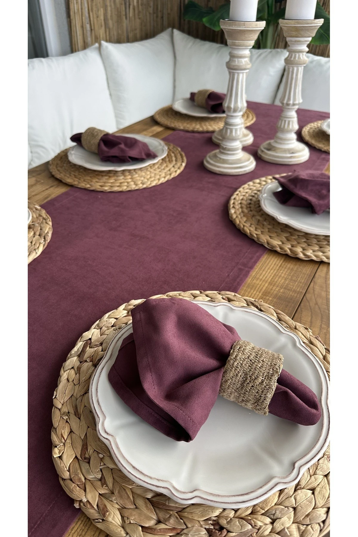 6 Adet Kadife Dokulu Dertsiz Mürdüm Kumaş Peçete