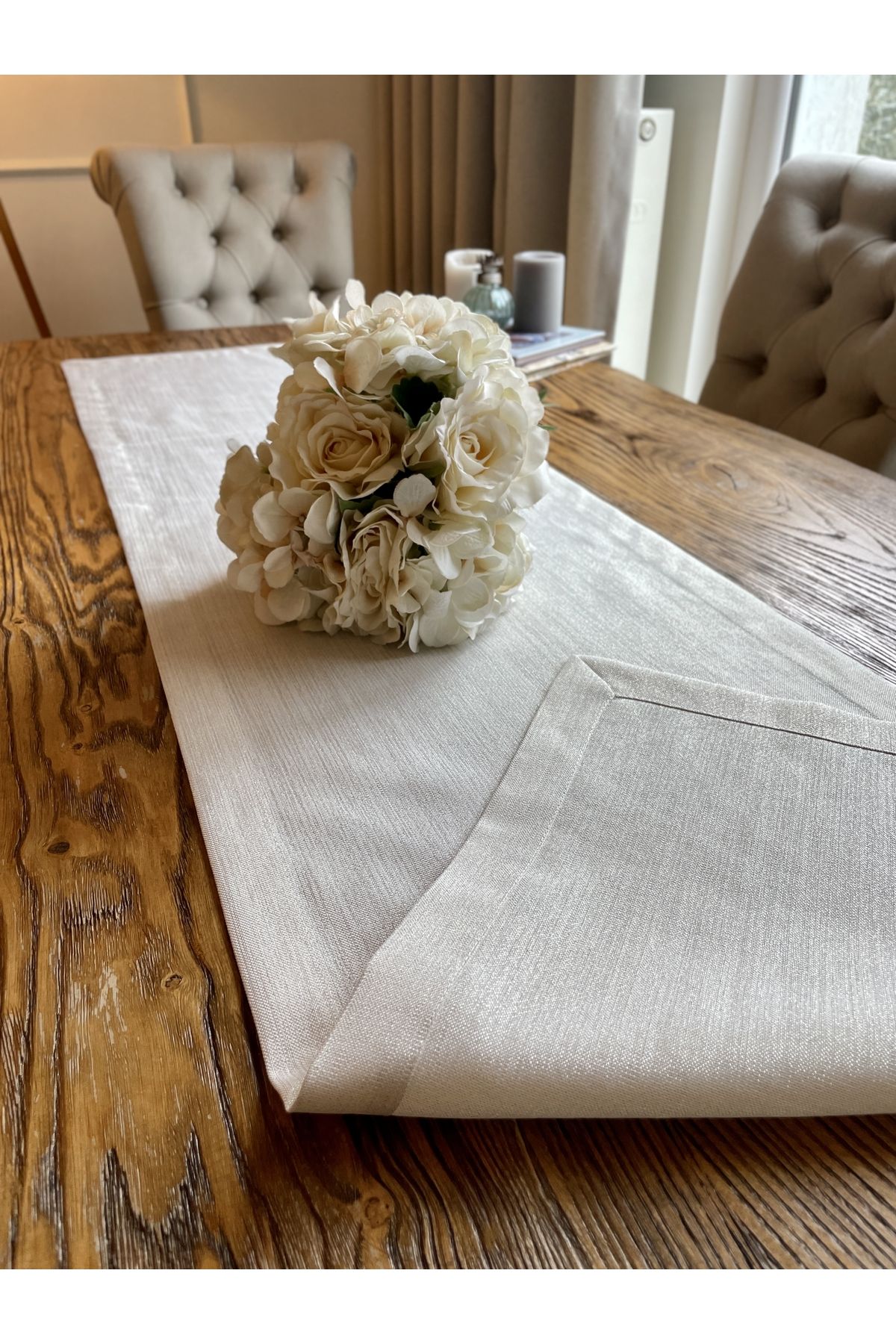 Gold Simli Ekru Uzun Runner