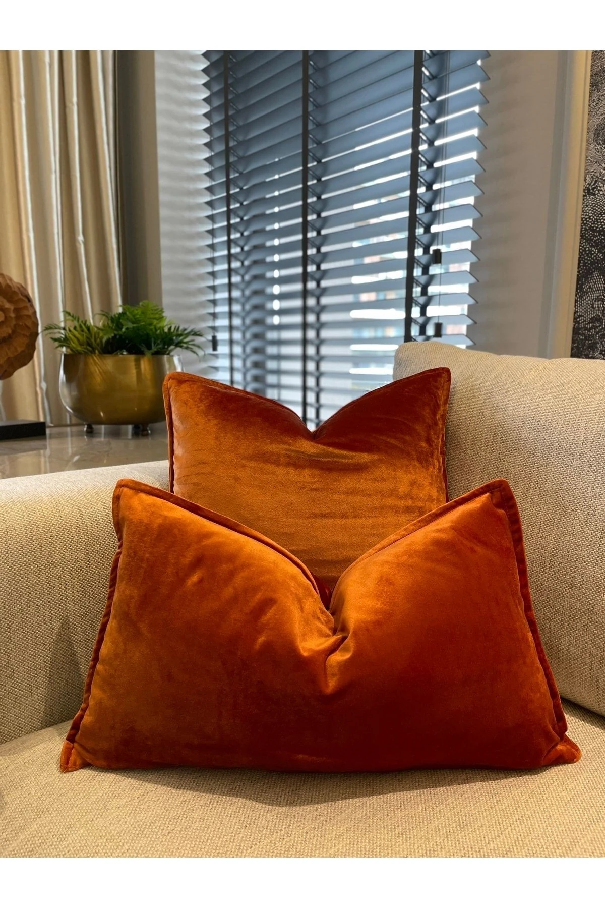 Kadife Kiremit-Tarçın Kırlent Kılıfı Terracotta