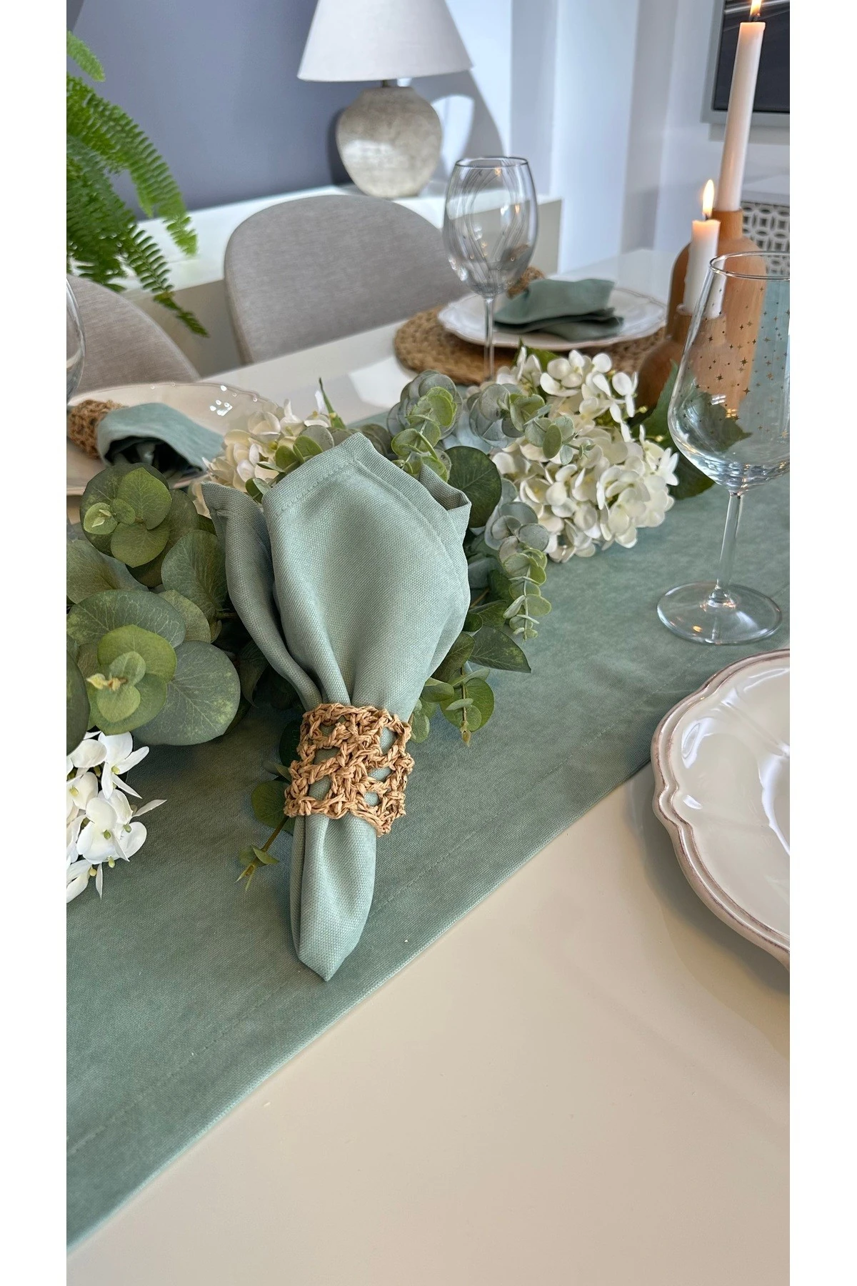 Kadife Dokulu Dertsiz Çağla Yeşil Runner