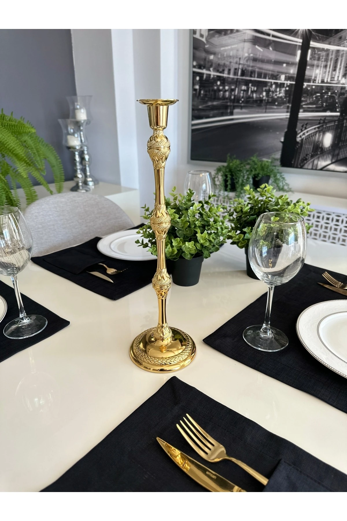 Altın Metal Uzun Şamdan Gold Şamdan