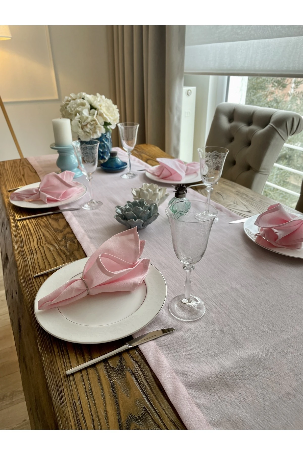 Keten Dokulu Simli Şeker Pembe Runner