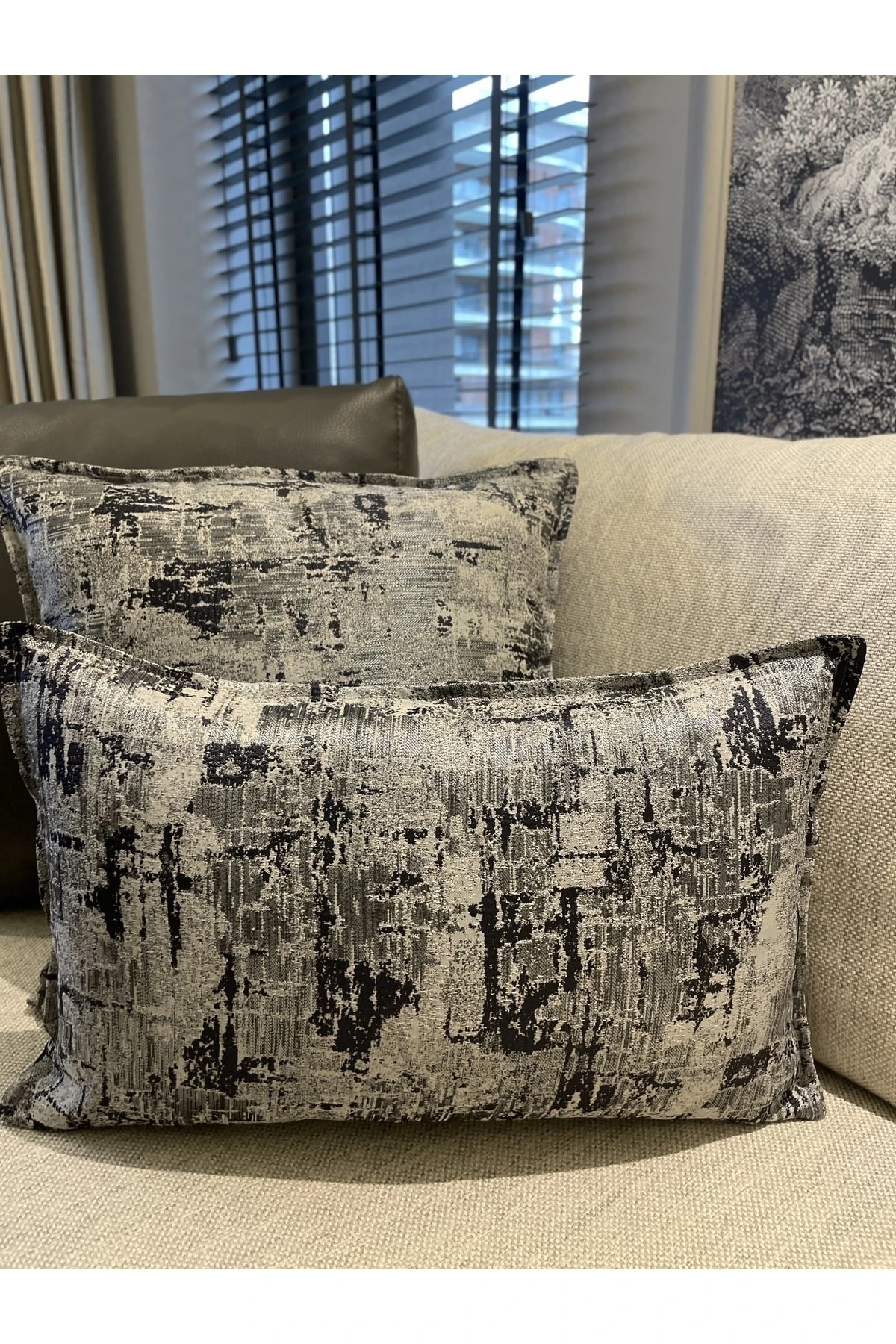 Lacivert Gümüş Salon Kırlent Kılıfı