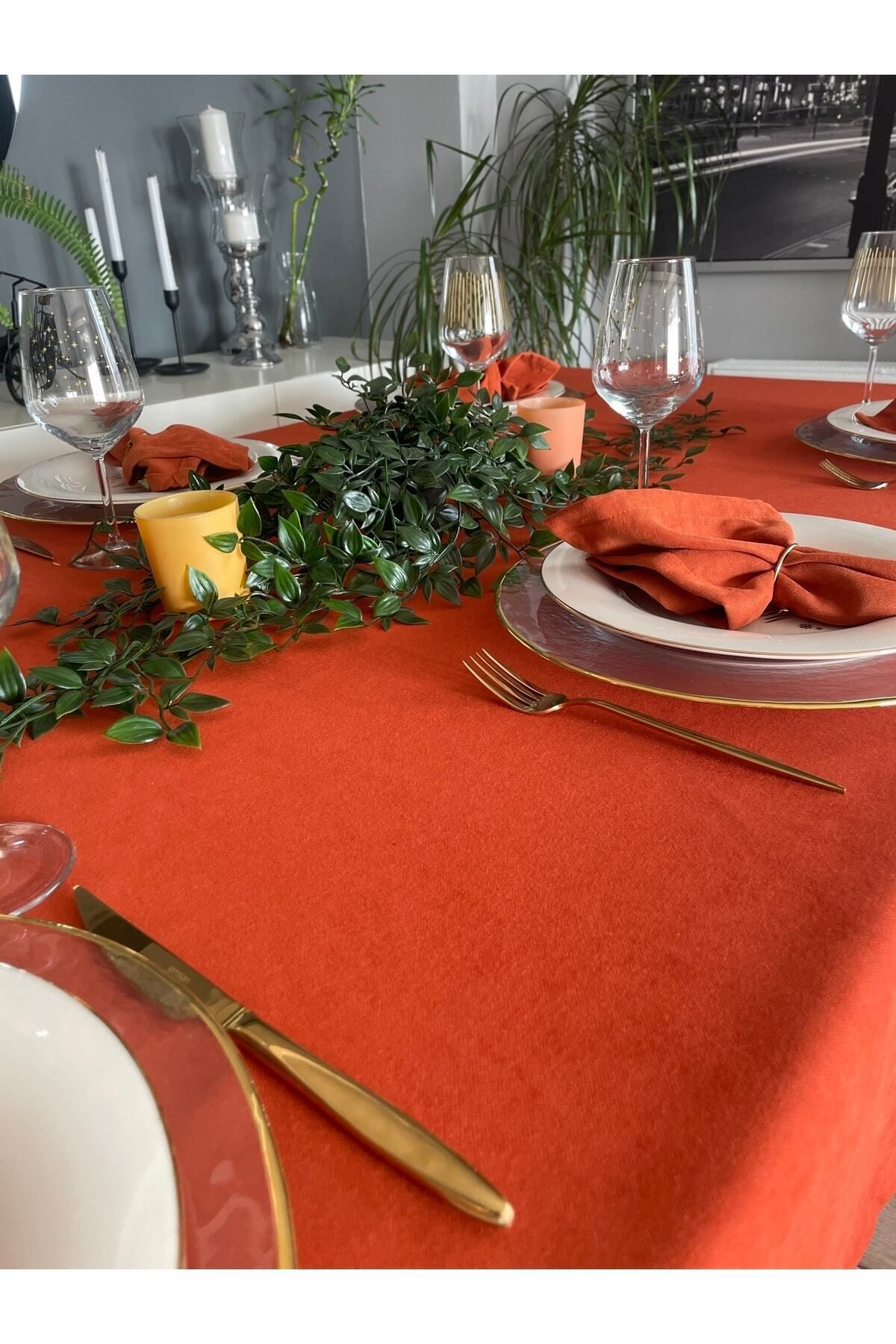 Soft Kumaş Dertsiz Koyu Kiremit Tuğla Rengi Masa Örtüsü Terracotta