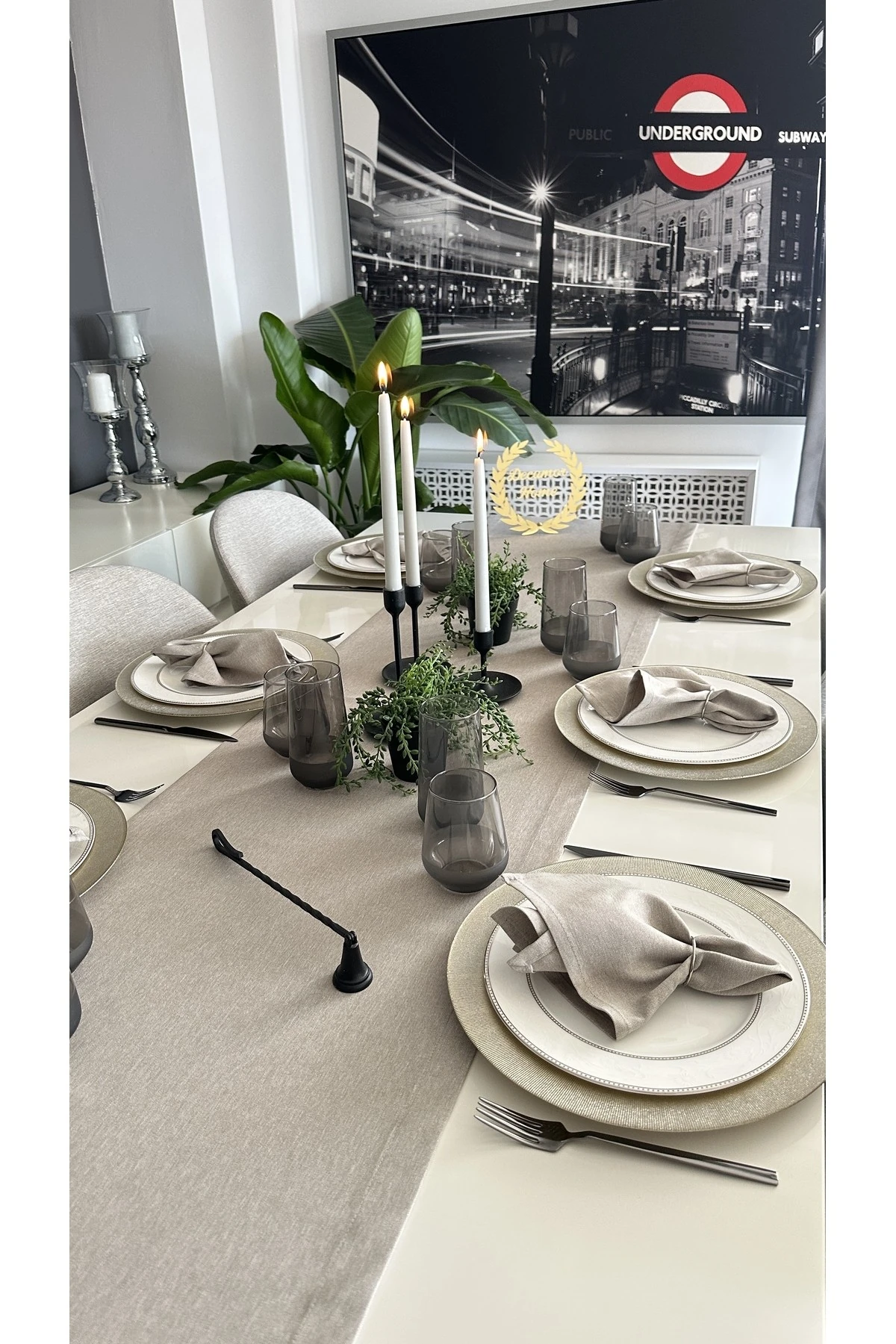 Thick Linen Bej Dertsiz Uzun Runner