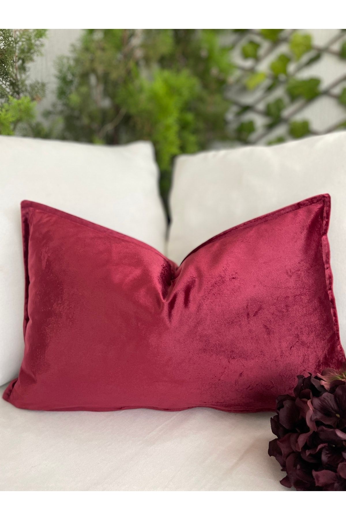 Kadife Kırlent Kılıfı Kırmızı Kadife Kırlent Kılıfı