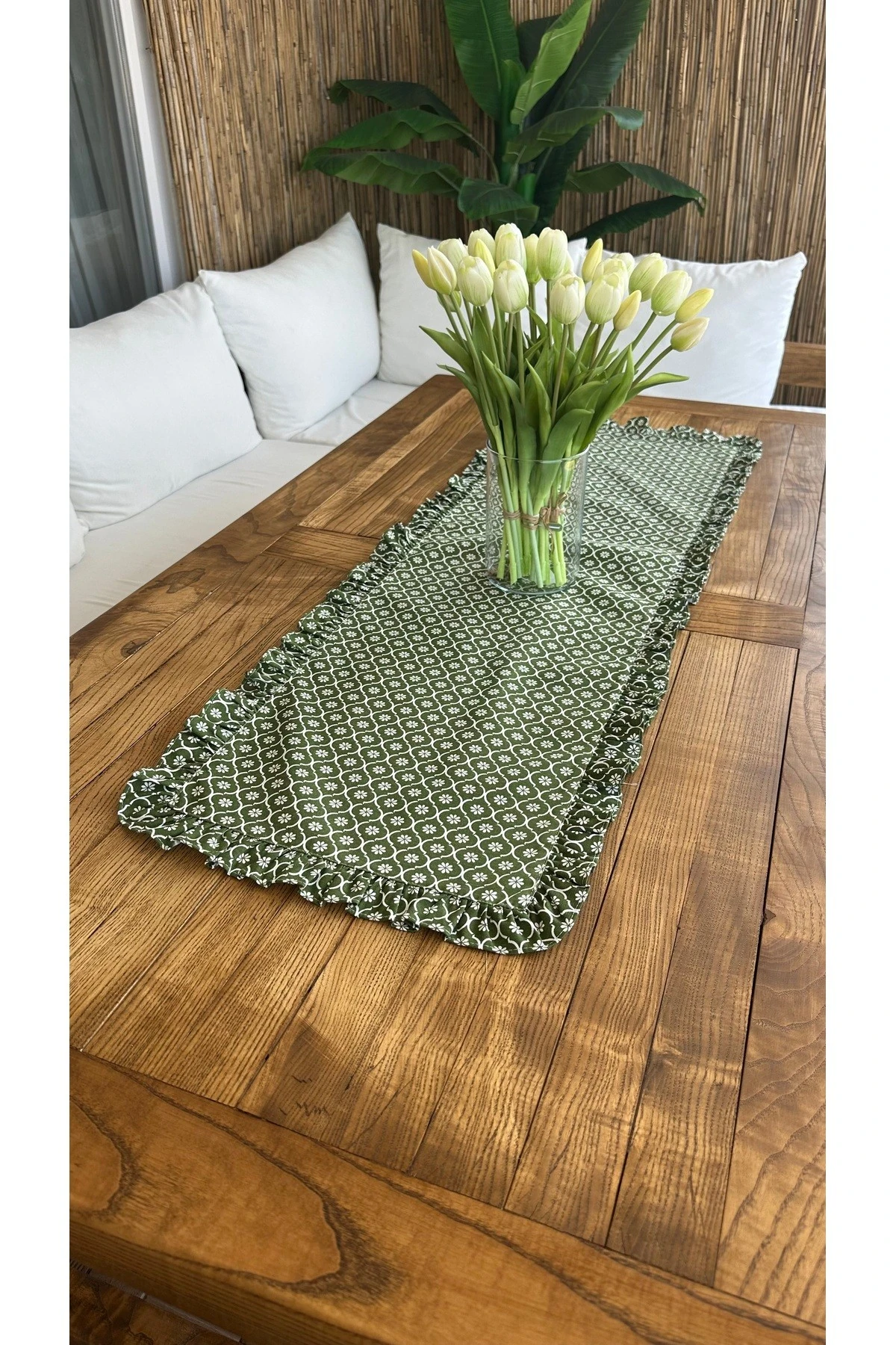 Papatya Desen Yeşil Tam Fırfırlı Runner