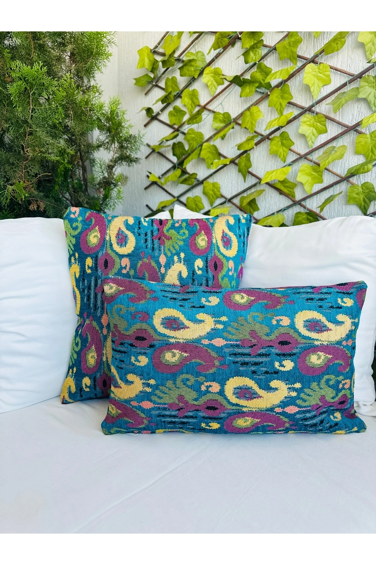 Dokuma Kumaş Yeşil Pembe Kırkent Kılıfı