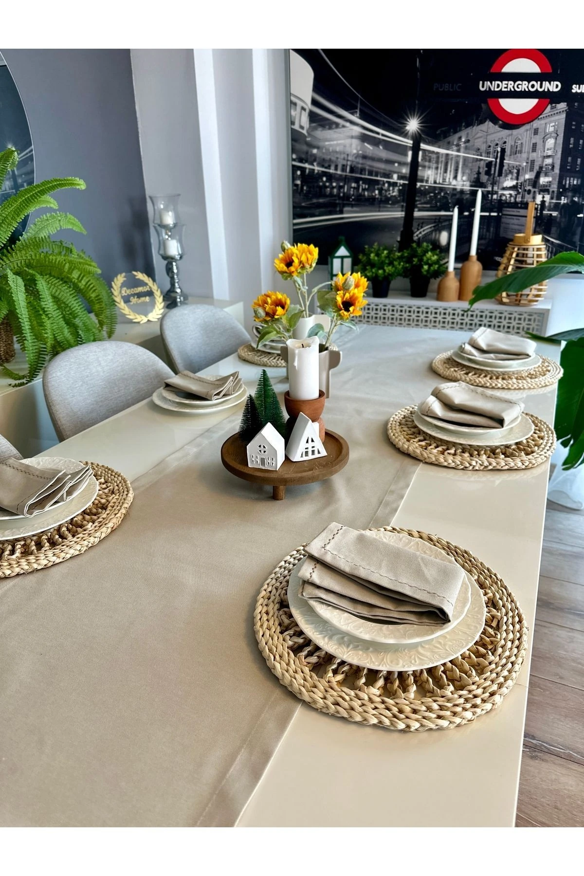 Keten Bej Uzun Runner Üst Kalite Leke Tutmaz Dertsiz Kumaş