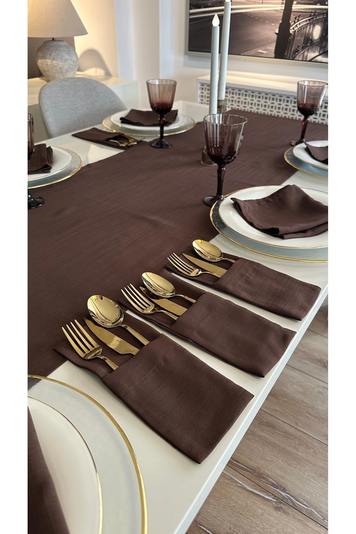 6 ad Kahverengi Kumaş Kaşıklık