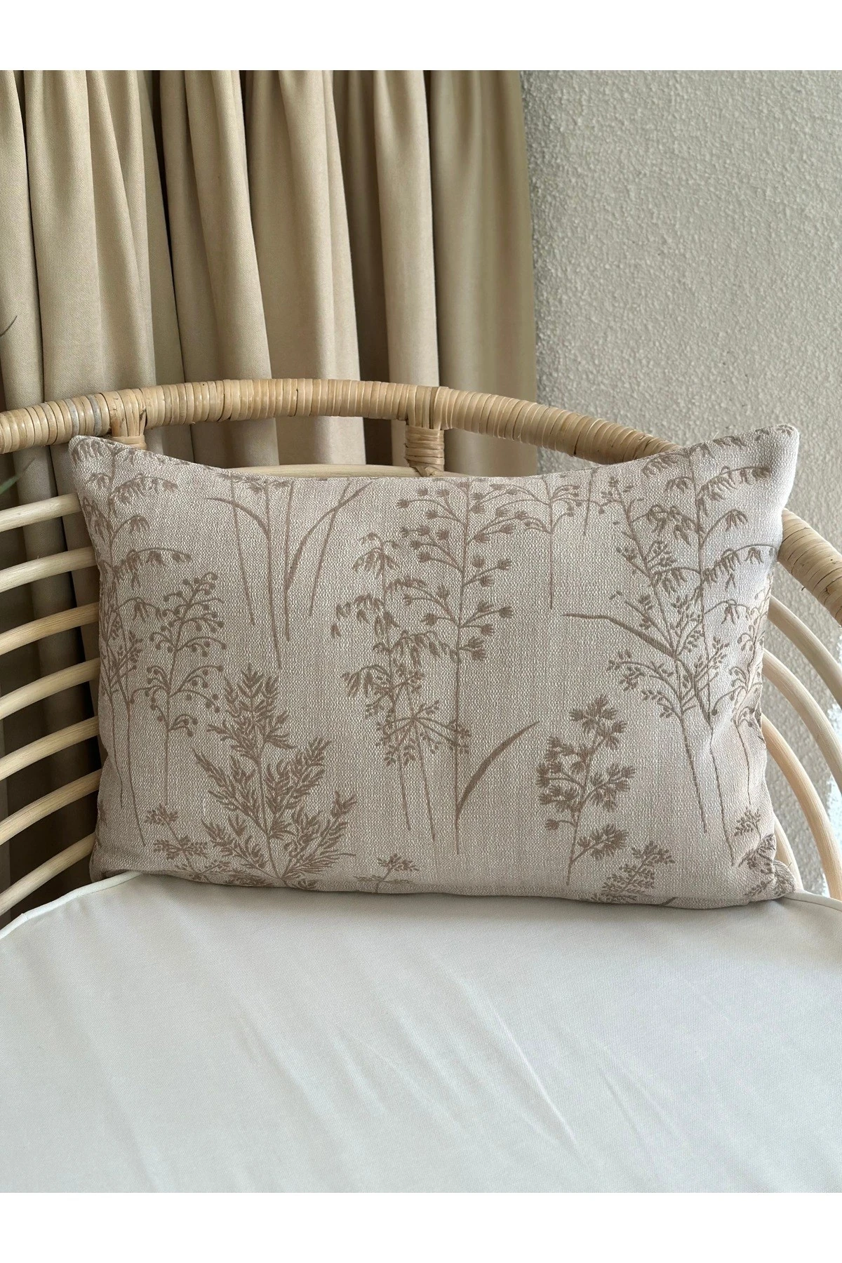 Dal Desenli Pamuklu Bej Rengi Salon Kırlent Kılıfı 1 ADET