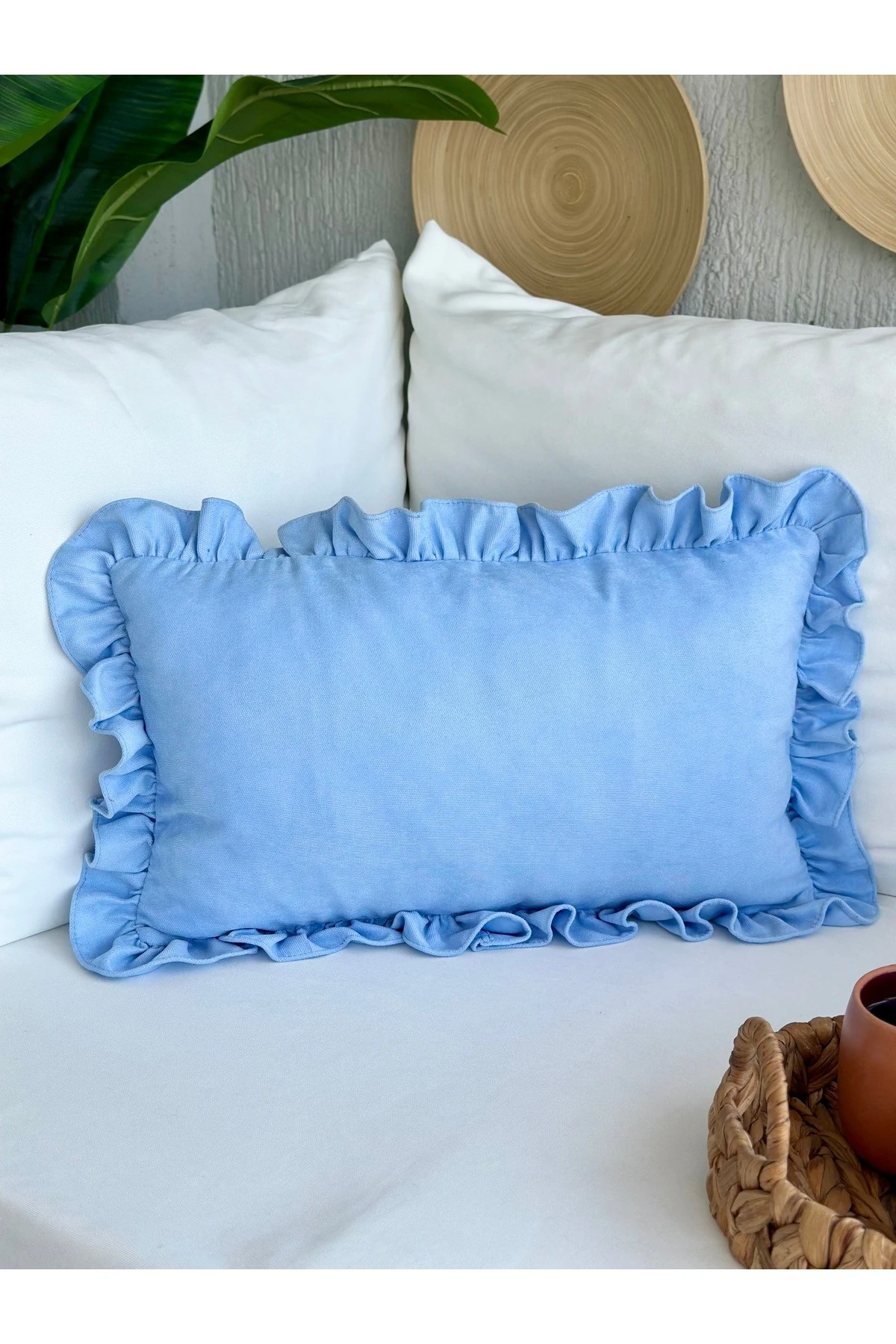 Vıntage Fırfırlı Mavi Kırlent Kılıfı 1 Ad
