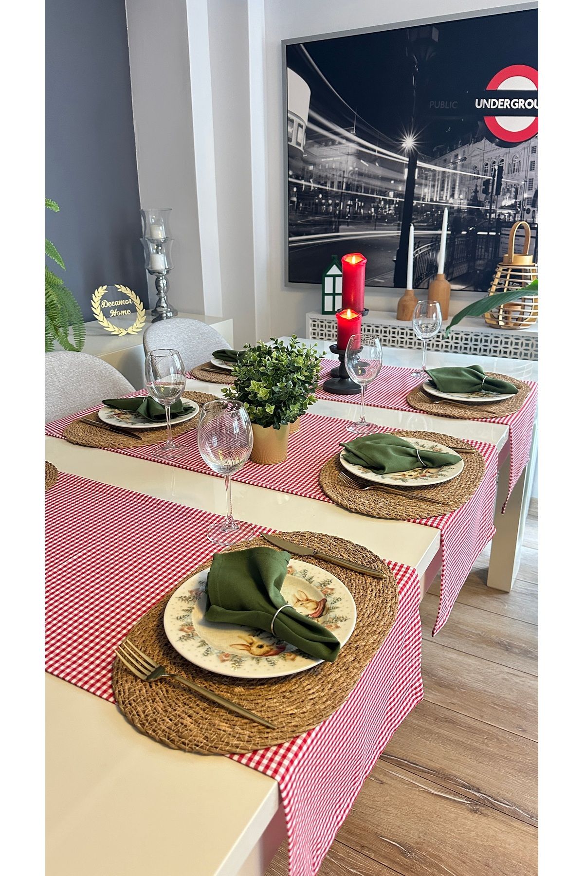 Pamuk Keten Mini Pötikare Dertsiz Kırmızı Kısa Runner Yılbaşı Runner