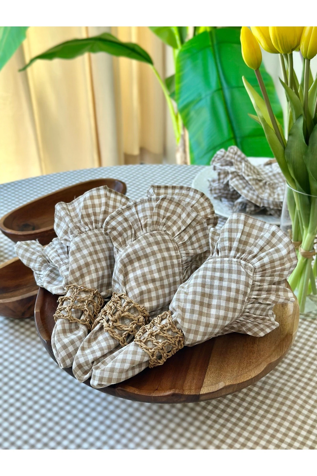 6 Adet Thin Keten Pötikareli Fırfırlı Kumaş Peçete