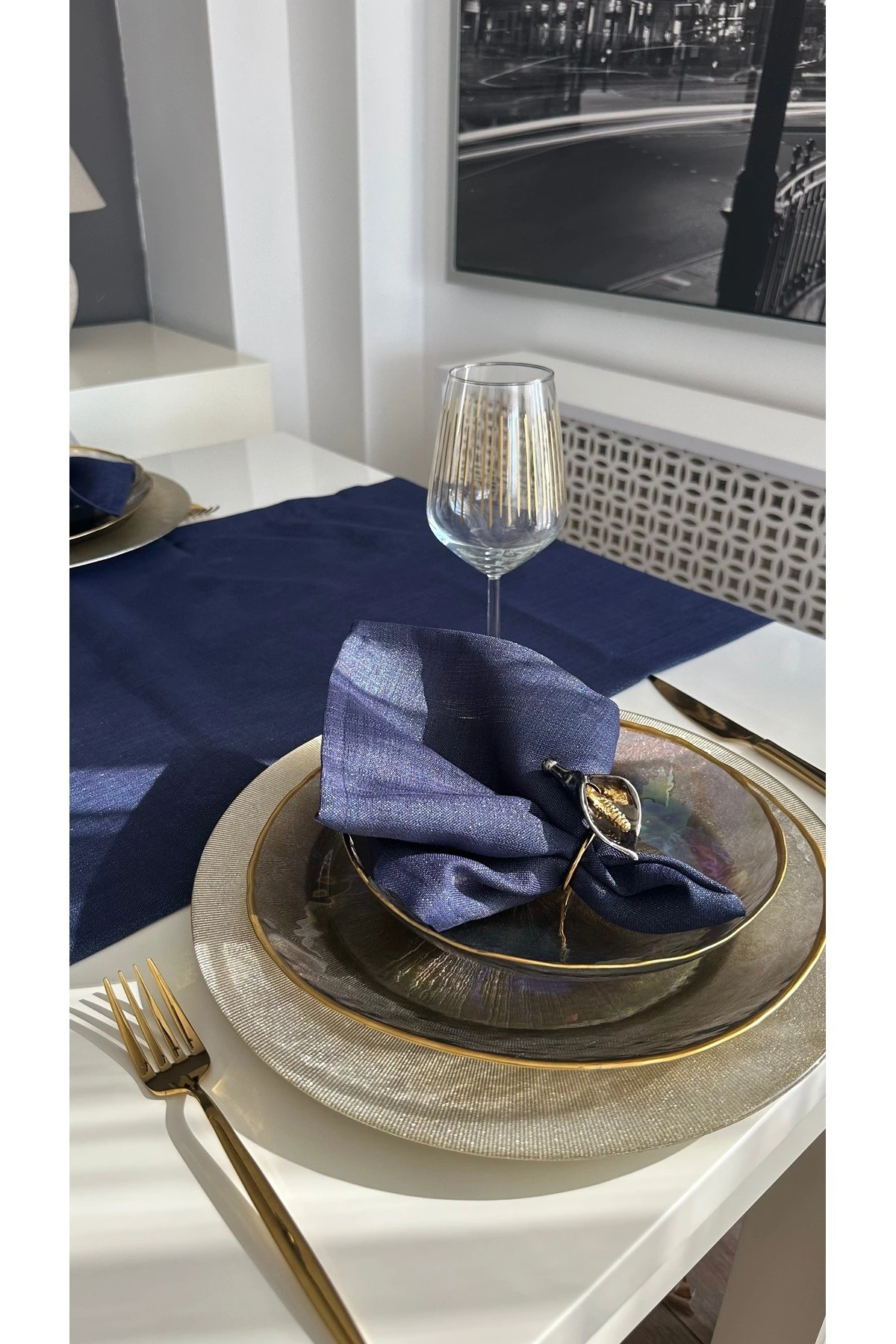 6'lı Simli Dertsiz Lacivert Peçete Kumaş Peçete