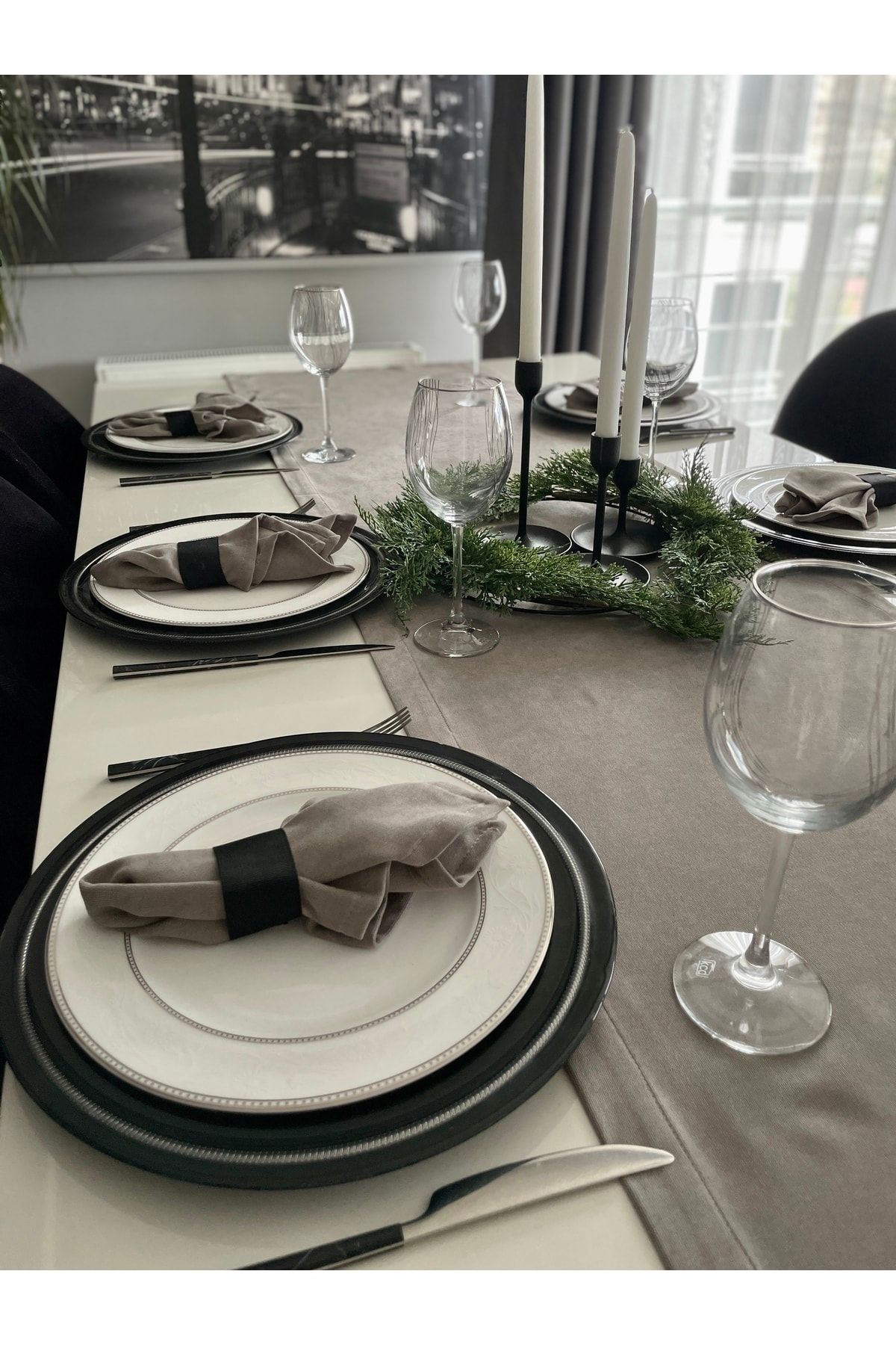 Kadife Dokulu Dertsiz Gri Uzun Runner