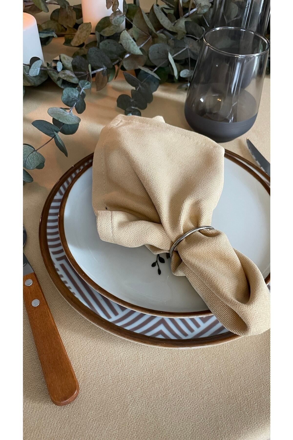 6'lı Kadife Dokulu Dertsiz Koyu Bej Bal Köpüğü Kumaş Peçete