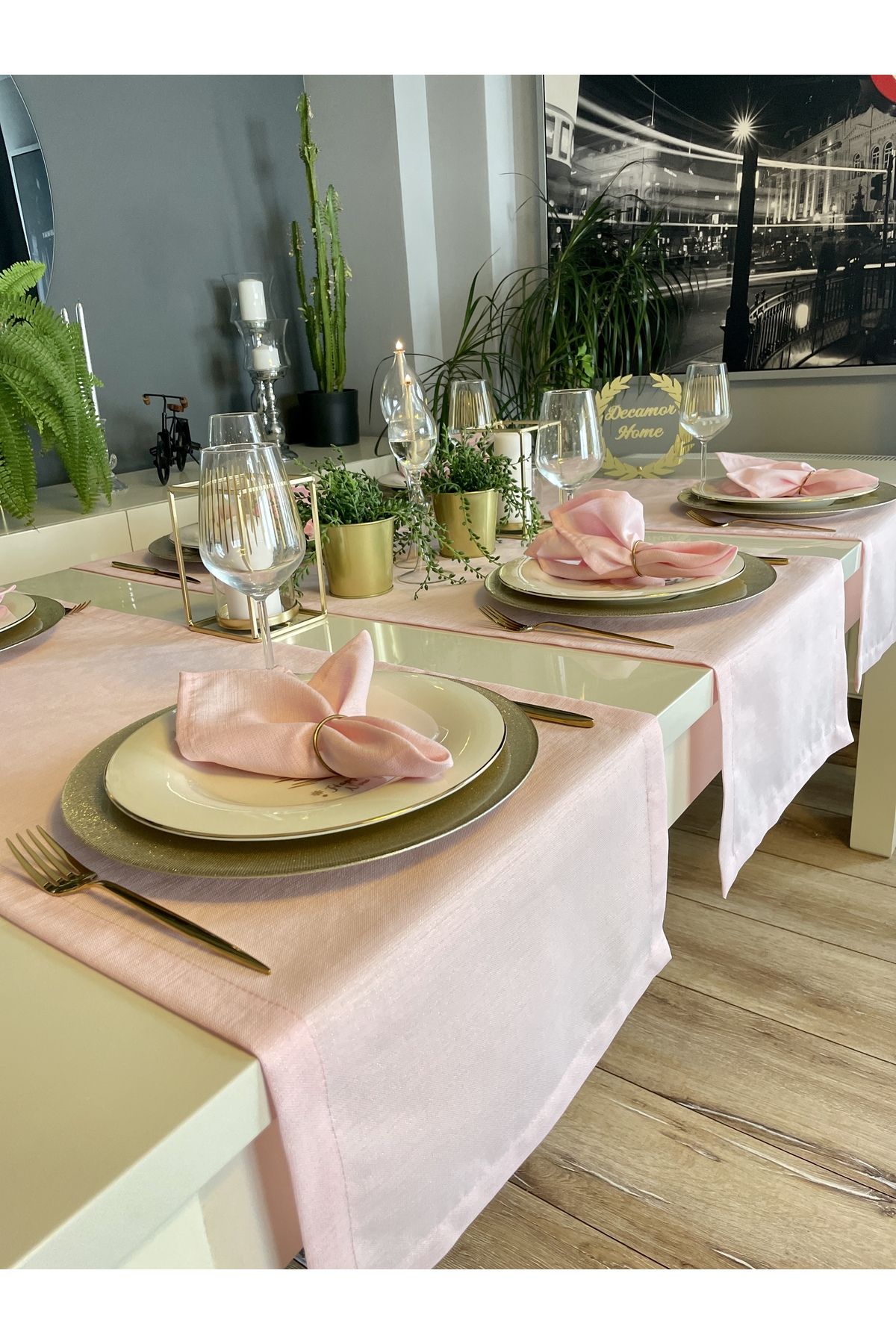 Keten Dokulu Simli Şeker Pembe Runner