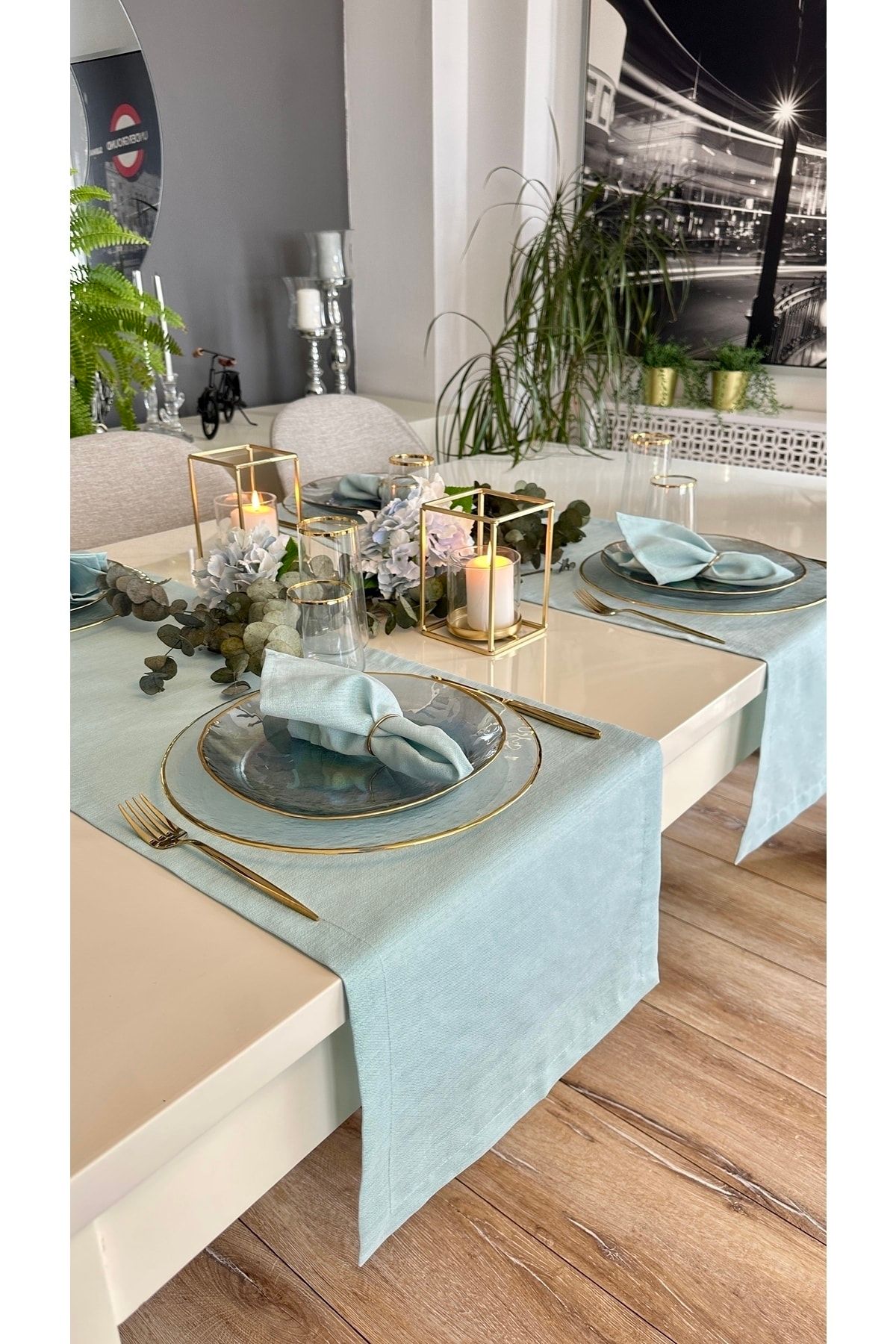 Keten Dokulu Simli Mint Yeşili Dertsiz Runner