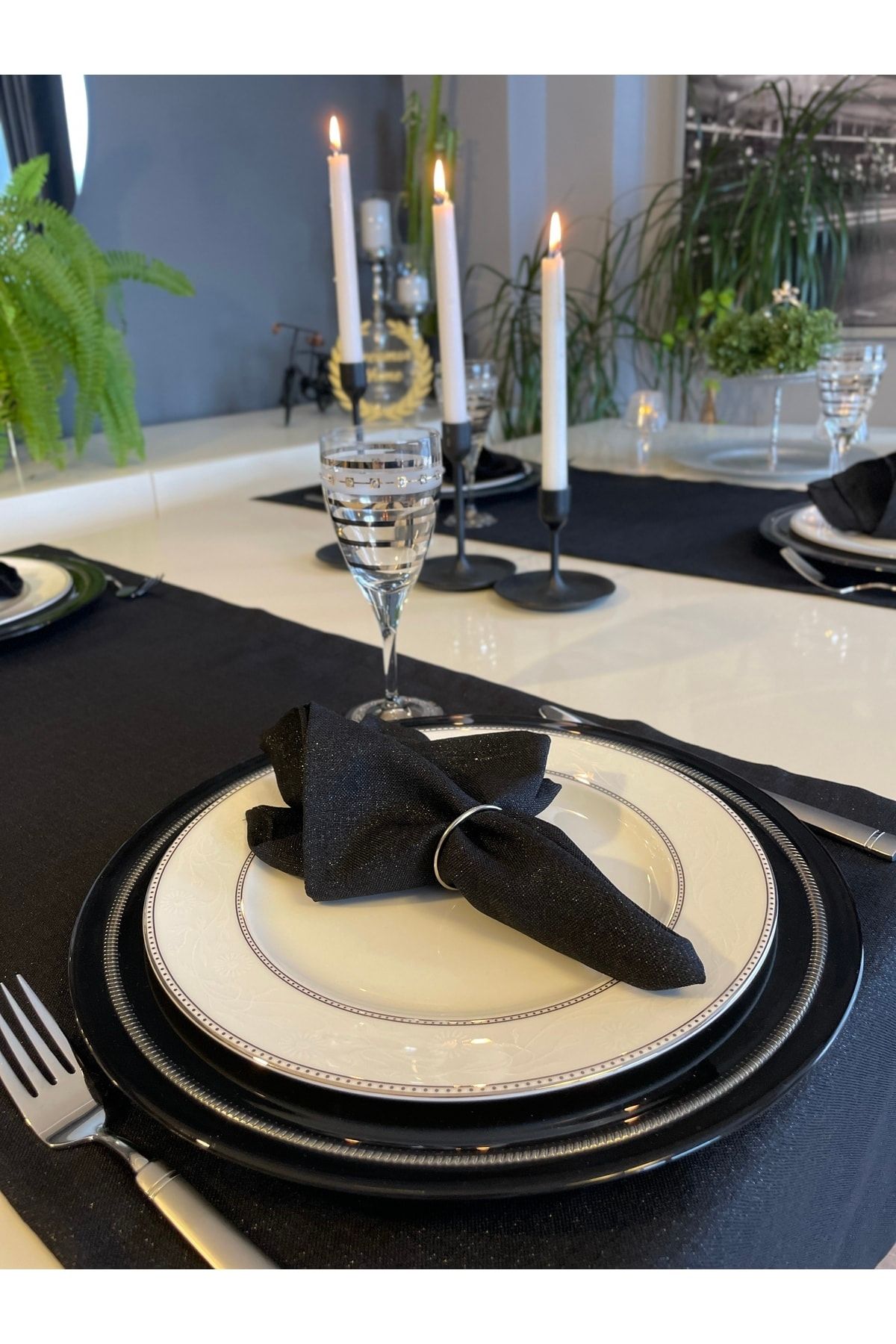 Simli Siyah Keten Dokulu Dertsiz Runner