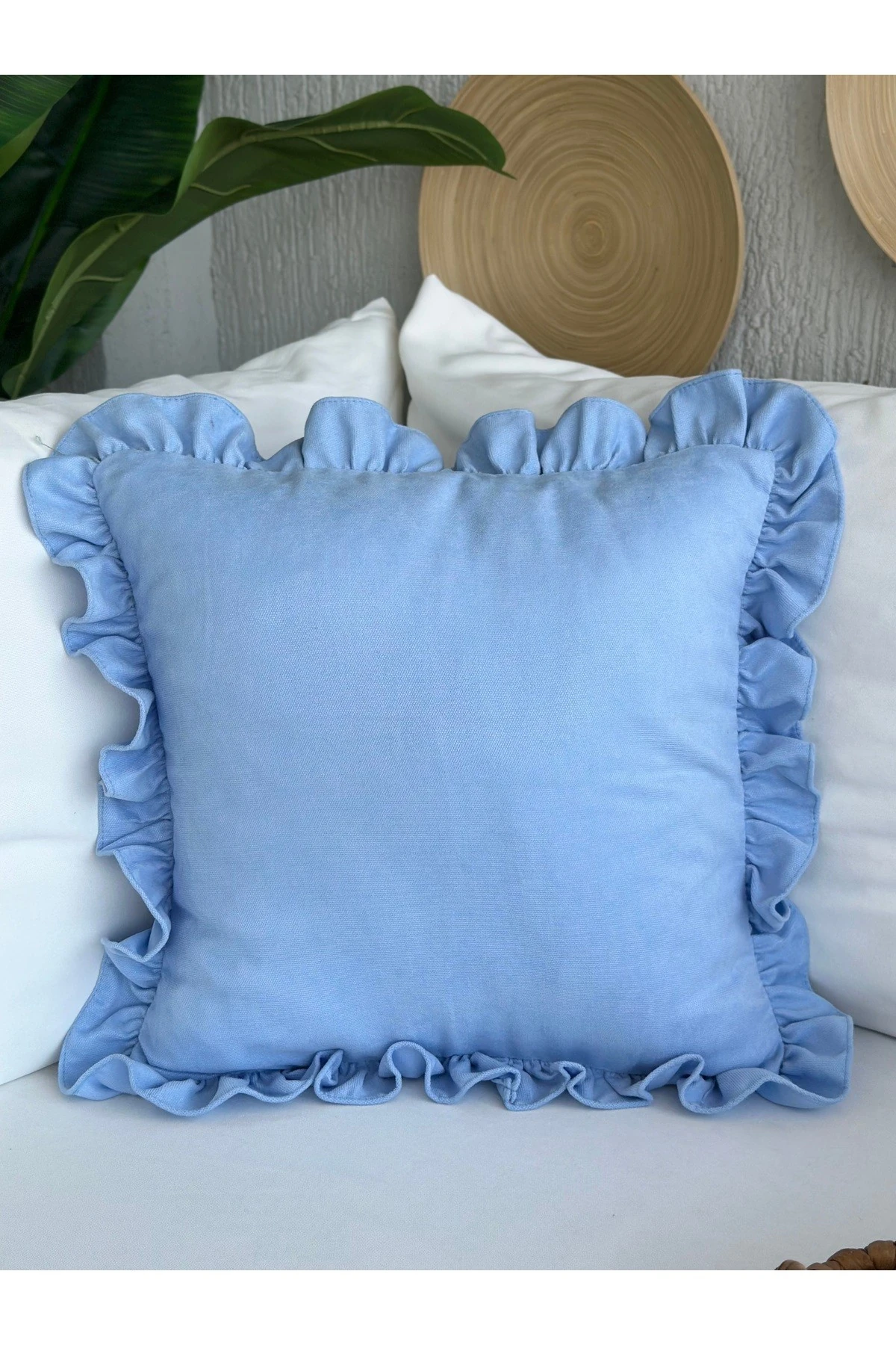 Vıntage Fırfırlı Mavi Kırlent Kılıfı 1 Ad