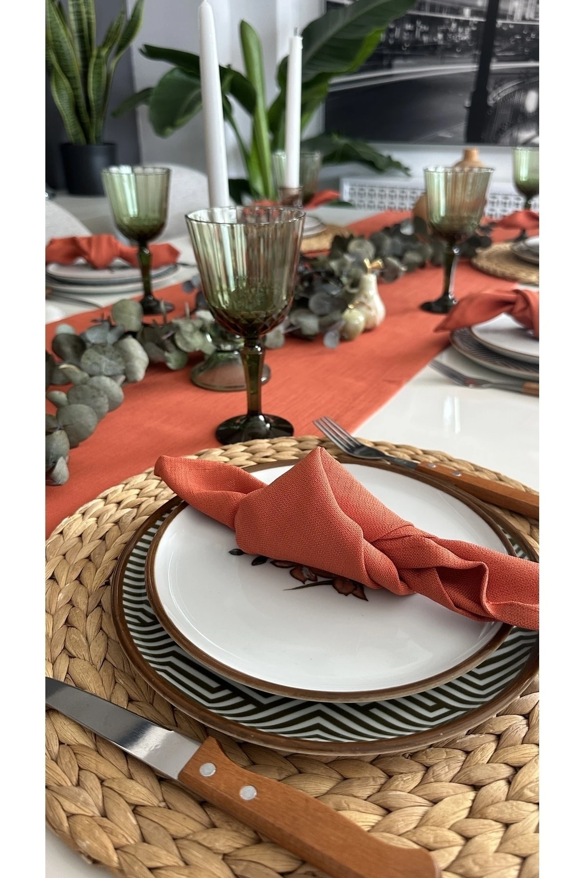 Keten Dokulu Kiremit Tarçın Runner