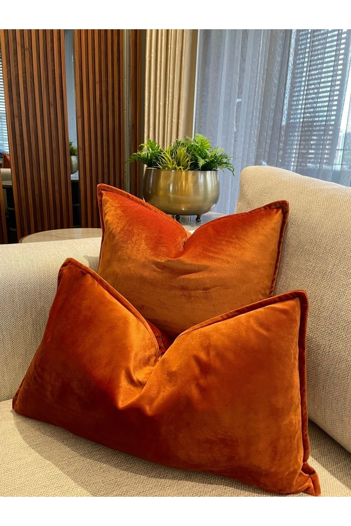 Kadife Kiremit-Tarçın Kırlent Kılıfı Terracotta