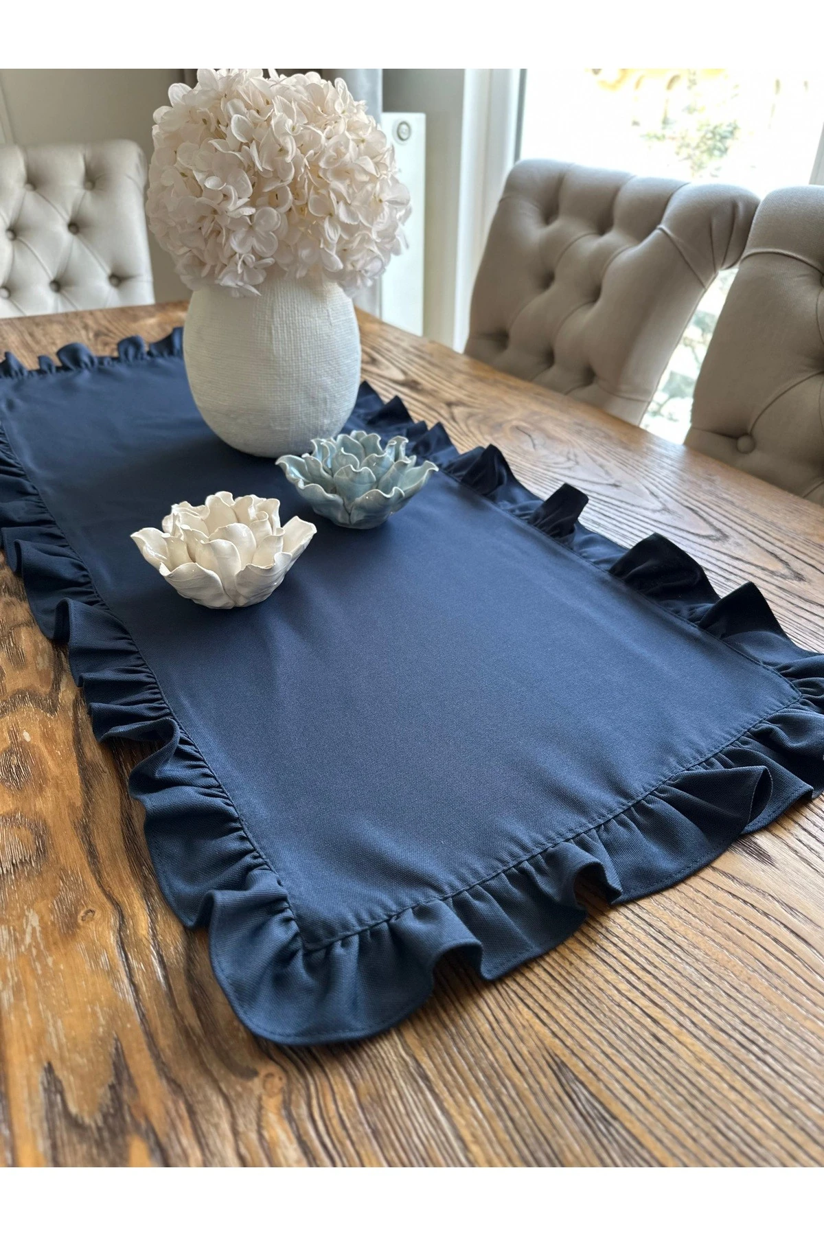 Keten Dertsiz Leke Tutmaz Tam Fırfırlı Lacivert Runner