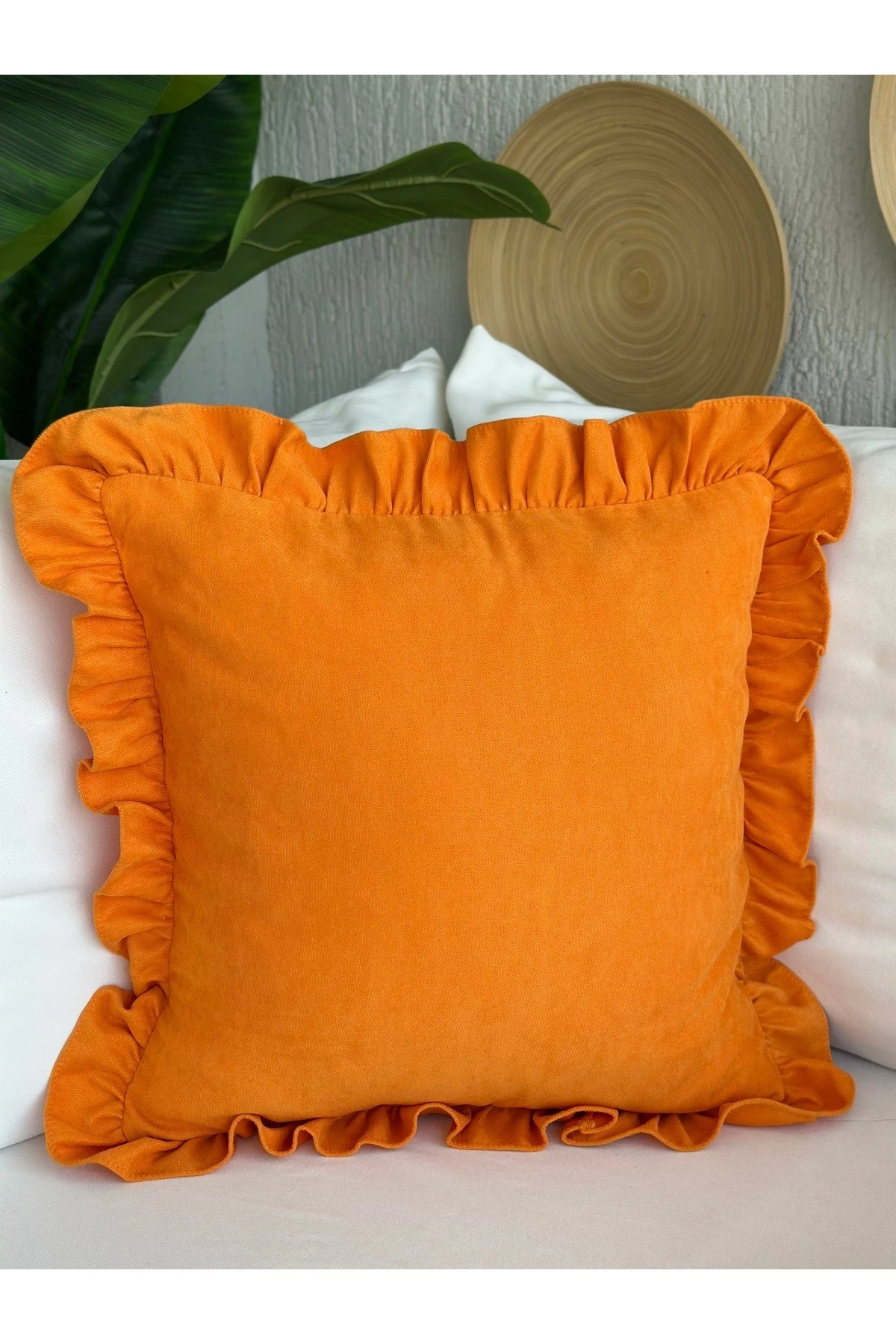 Vintage Turuncu Fırfırlı Kırlent Kılıfı 1 Ad