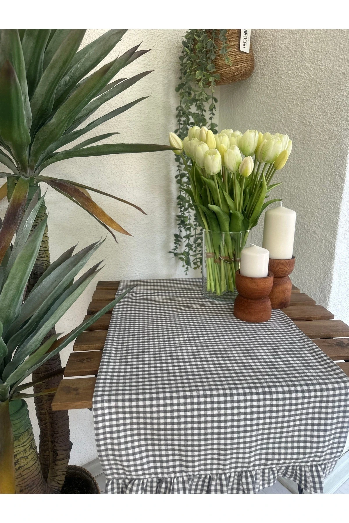 Pamuk Keten Mini Pötikare Fırfırlı Runner - 4