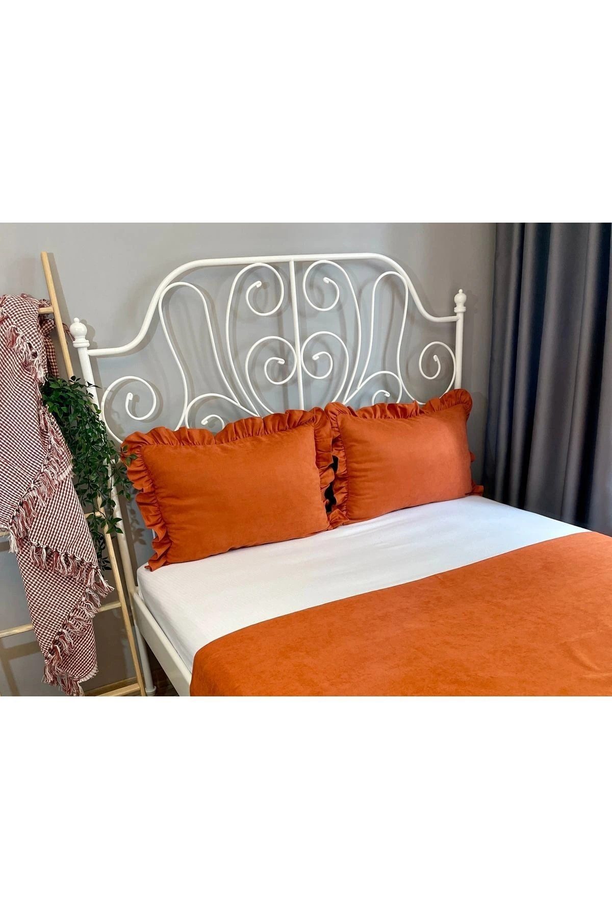 Fırfırlı Kiremit Yatak Kırlent Kılıfı 2’li
