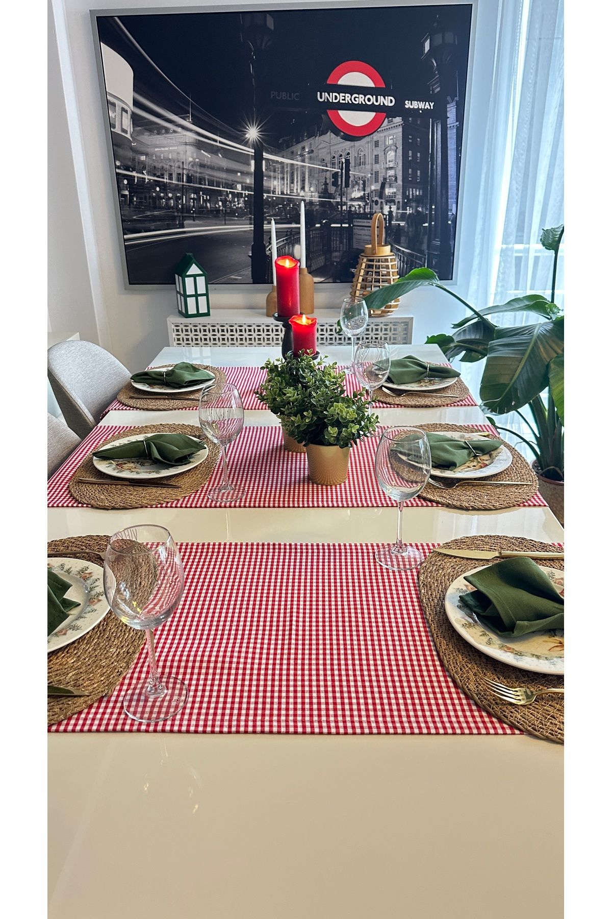 Pamuk Keten Mini Pötikare Dertsiz Kırmızı Kısa Runner Yılbaşı Runner