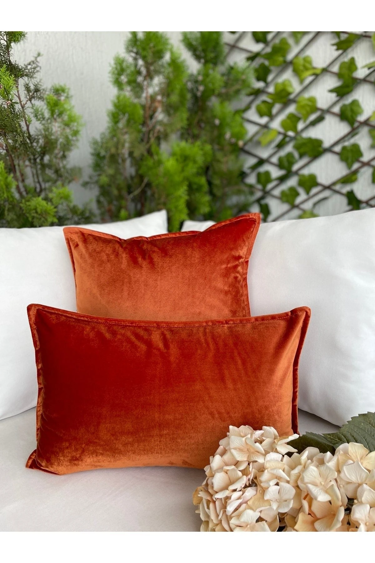 Kadife Kiremit-Tarçın Kırlent Kılıfı Terracotta