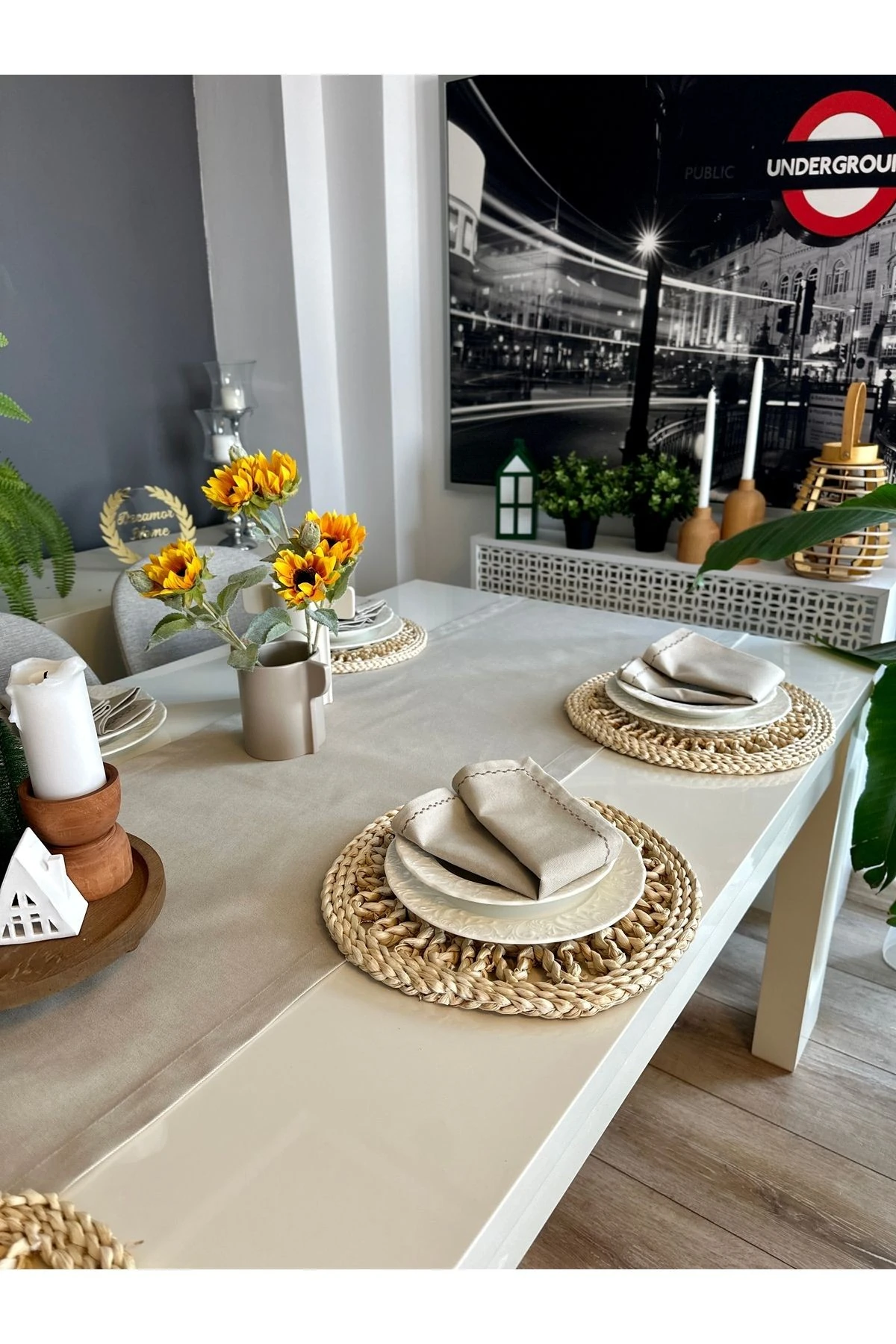 Keten Bej Uzun Runner Üst Kalite Leke Tutmaz Dertsiz Kumaş