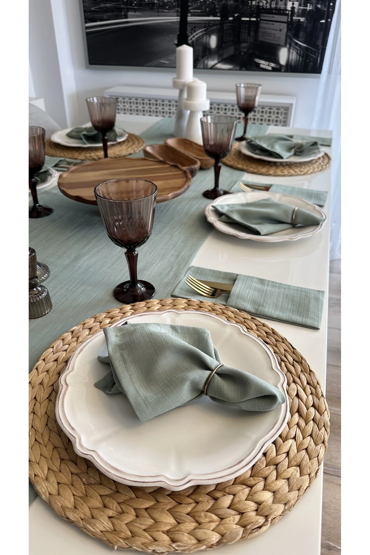 6 Adet Keten Dokulu Kumaş Peçete - 4