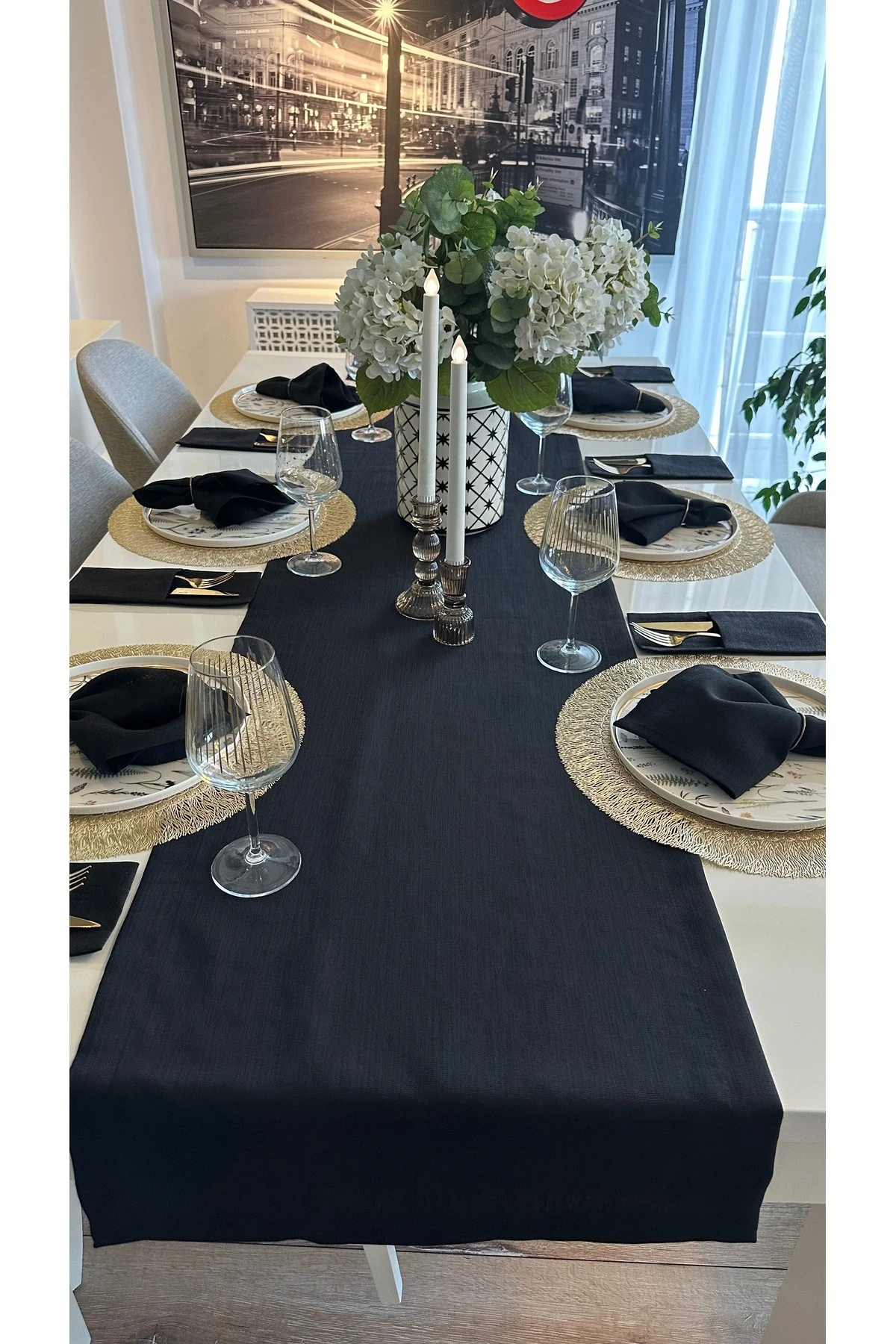 Keten Dokulu Simli Siyah Kaşıklık 6 ad 10 x24 cm