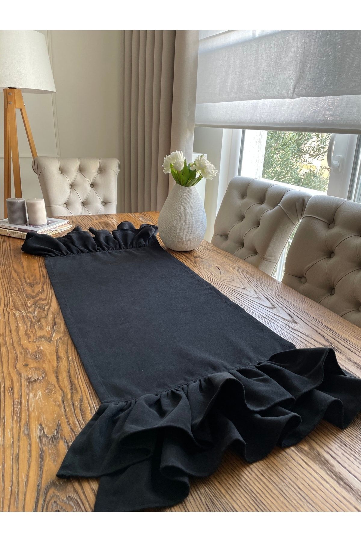 Siyah Çift Kat Fırfırlı Vintage Runner