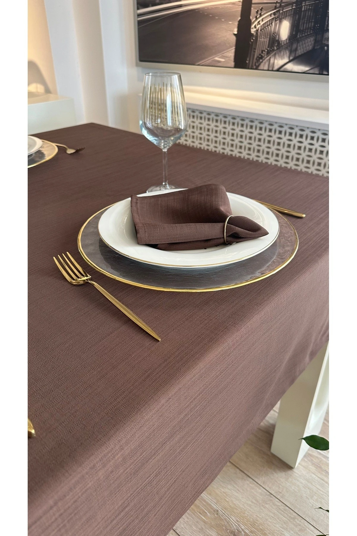 Keten Dokulu Dertsiz Masa Örtüsü Düz Model - 6