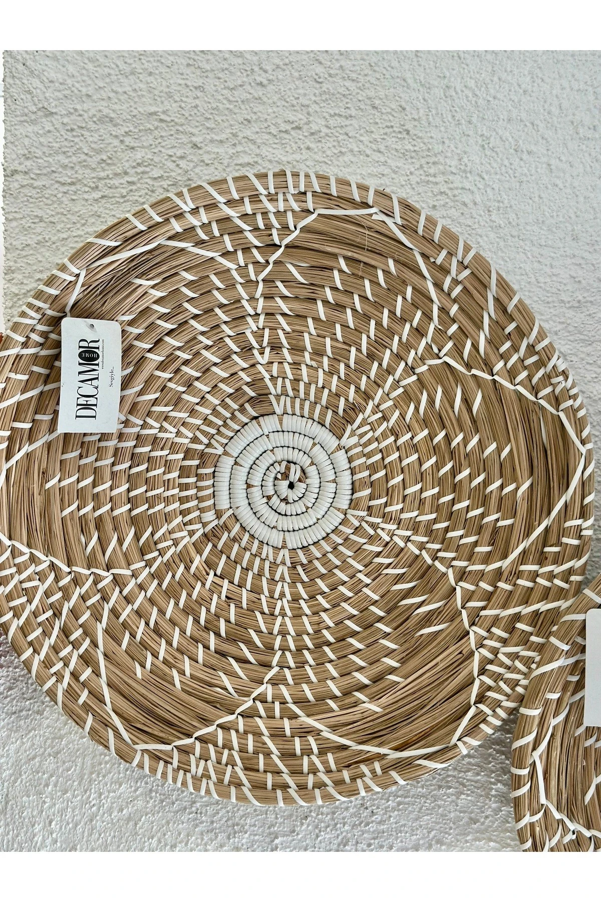 2 li Bej Ekru Hasır Rattan Bohem Duvar Dekoru