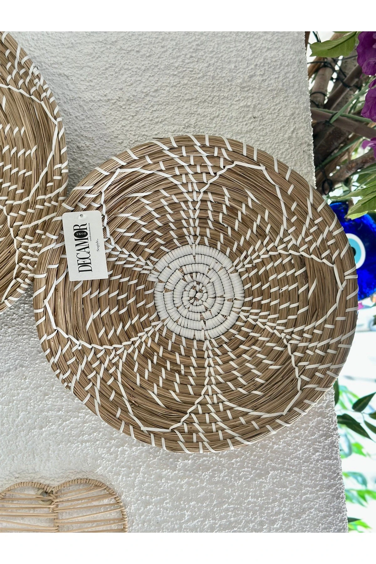 2 li Bej Ekru Hasır Rattan Bohem Duvar Dekoru